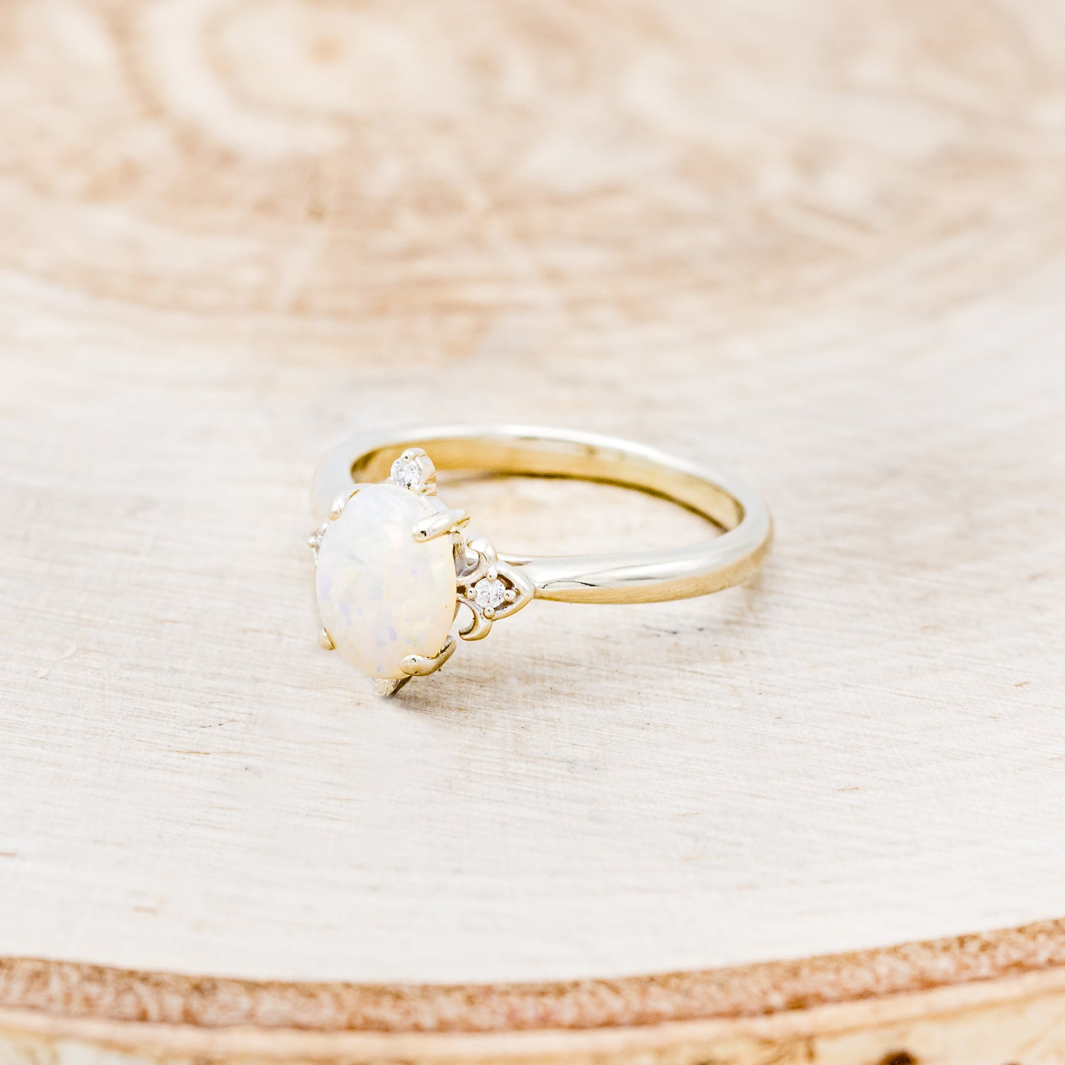 MATCHING SET OF "ZELLA" OPAL & "HELIOS" FIRE & ICE OPAL INLAY WEDDING RINGS-4