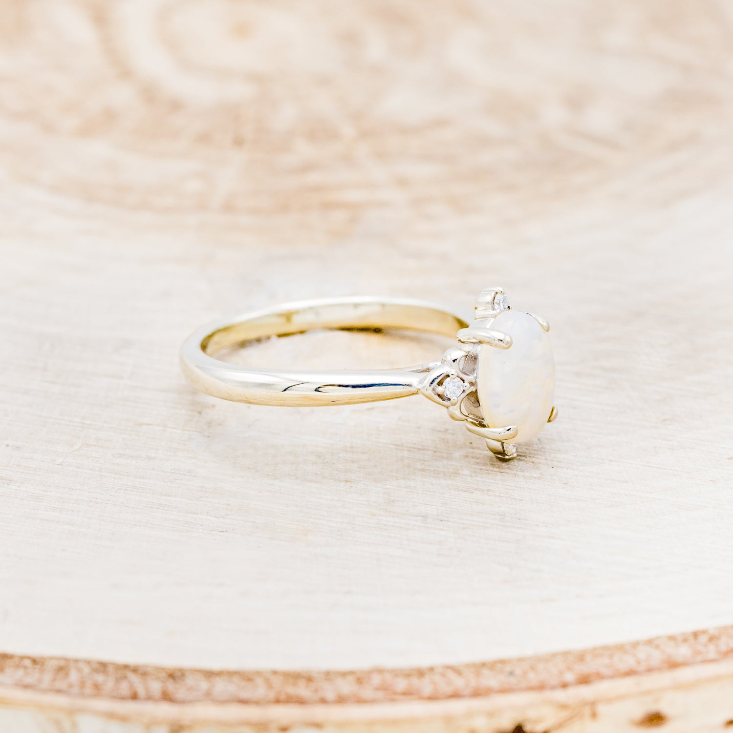 MATCHING SET OF "ZELLA" OPAL & "HELIOS" FIRE & ICE OPAL INLAY WEDDING RINGS-3