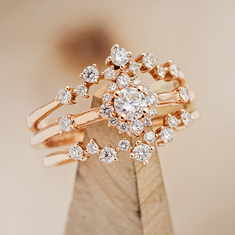 "STARLA" - BRIDAL SUITE - ROUND CUT DIAMOND ENGAGEMENT RING WITH DIAMOND ACCENTS & "LEA" TRACERS-1