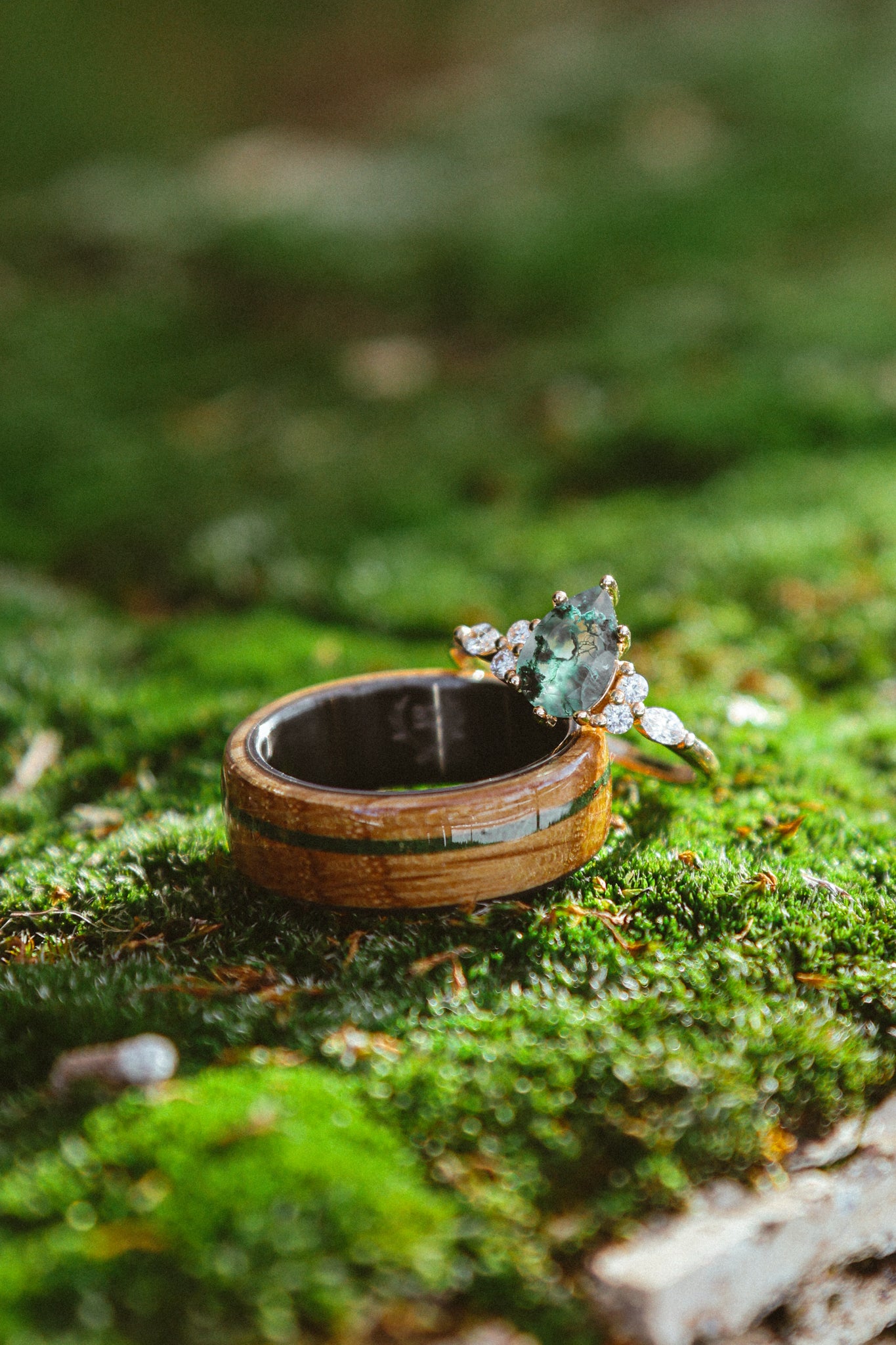 "SAGE" - PEAR-SHAPED MOSS AGATE ENGAGEMENT RING WITH DIAMOND ACCENTS-19