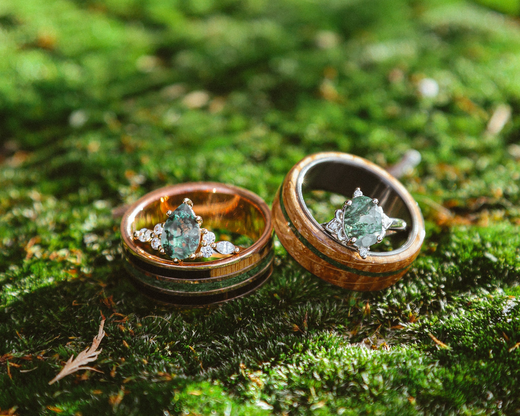 "SAGE" - PEAR-SHAPED MOSS AGATE ENGAGEMENT RING WITH DIAMOND ACCENTS-20