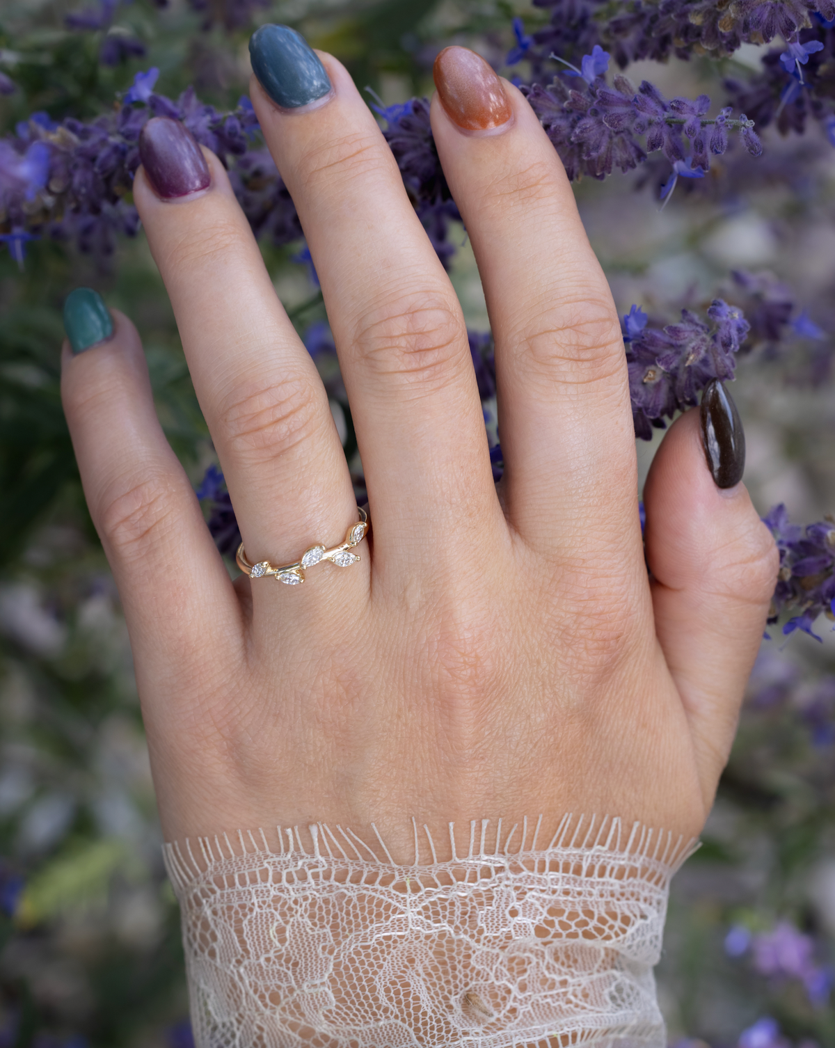 "Idhal" - Marquise Cut Diamond Ring With 14K Gold-Staghead Designs