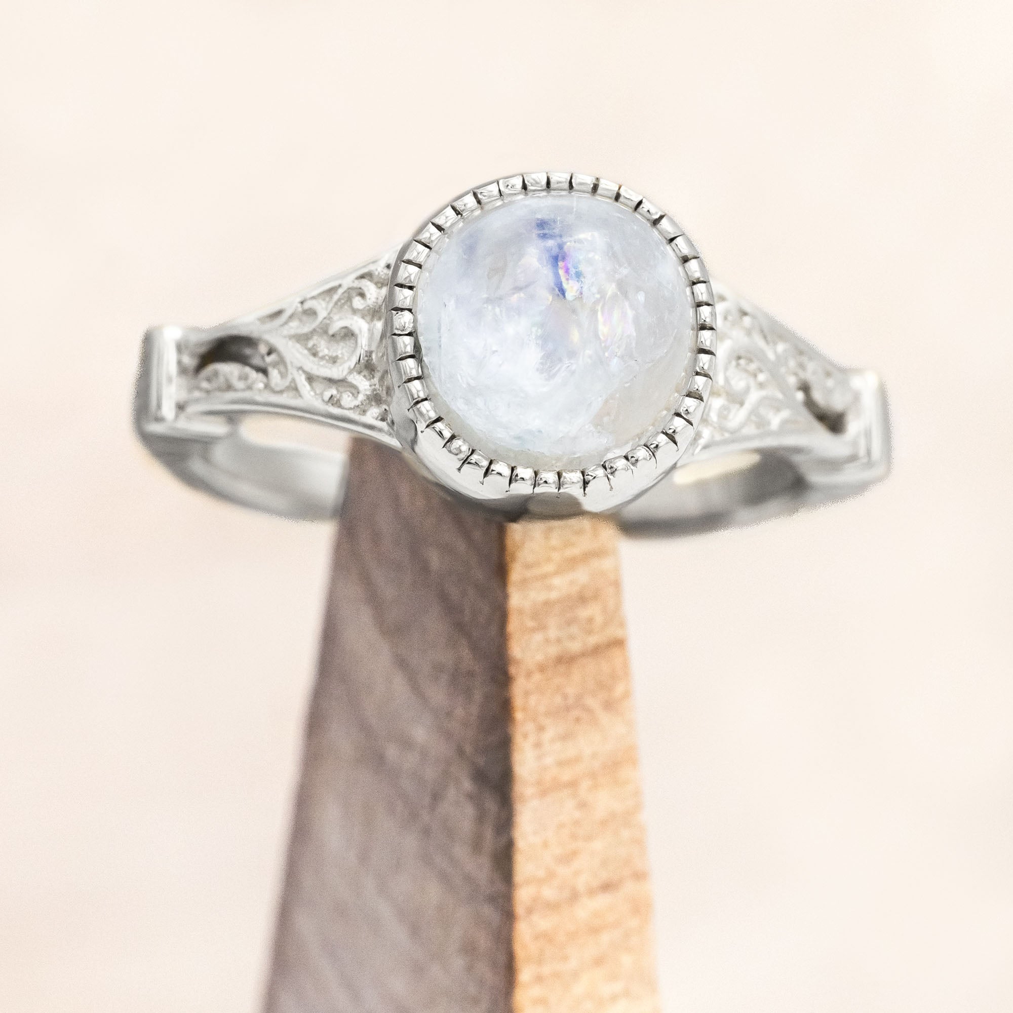 "SELENE" - ROUND CUT ENGAGEMENT RING WITH FILIGREE AND CRESCENT MOON ACCENTS-Staghead Designs