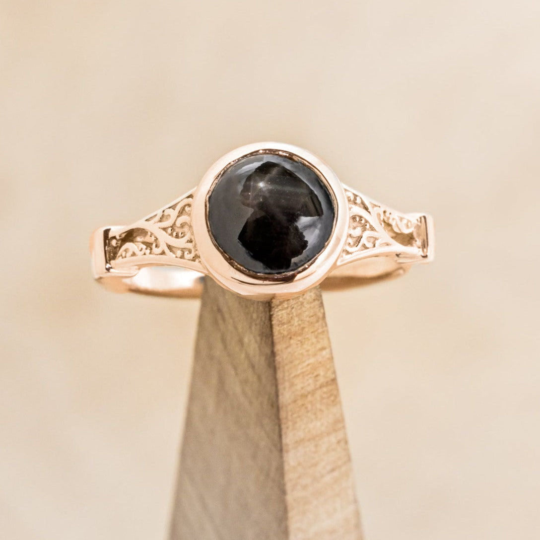 "SELENE" - ROUND CUT ENGAGEMENT RING WITH FILIGREE AND CRESCENT MOON ACCENTS-Staghead Designs