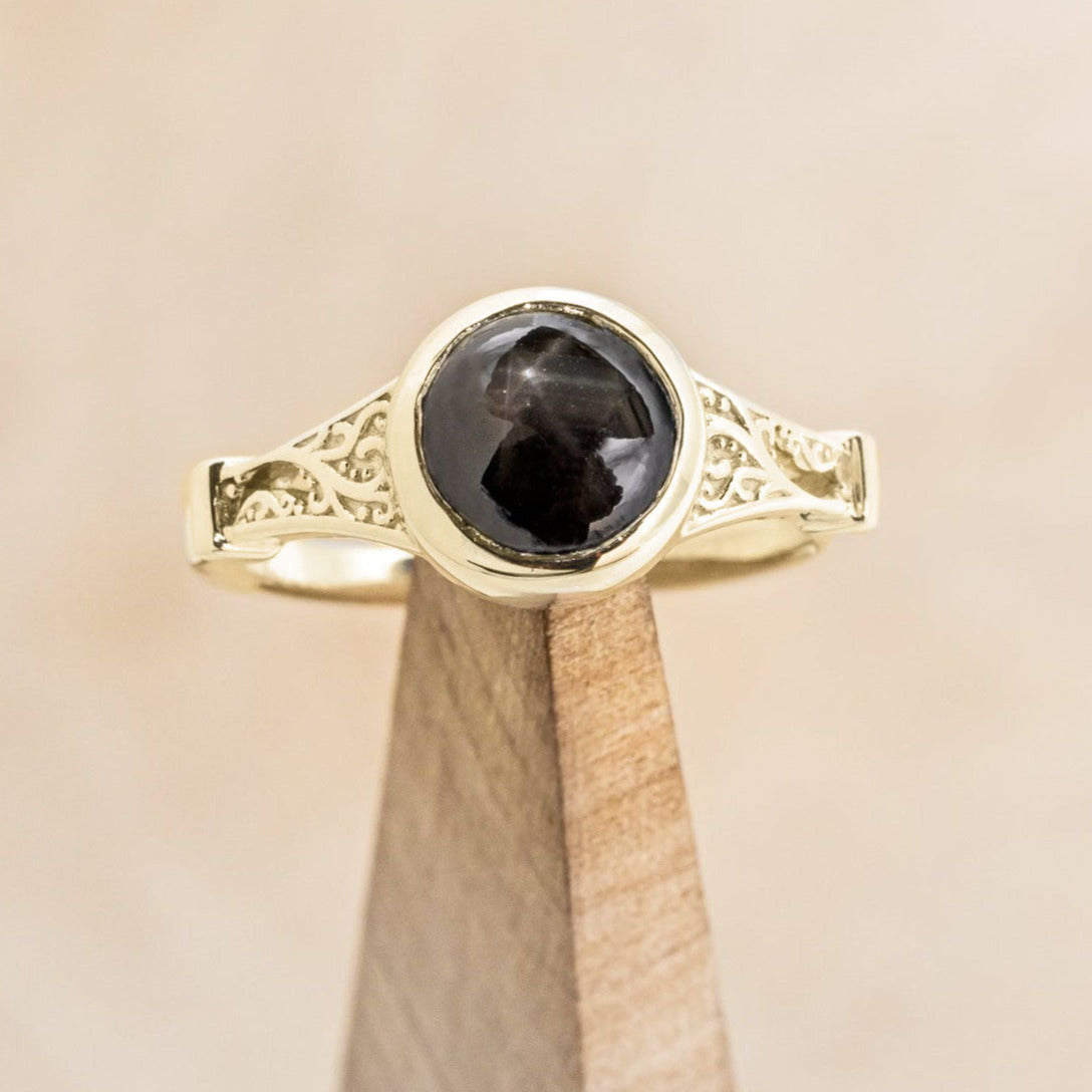 "SELENE" - ROUND CUT ENGAGEMENT RING WITH FILIGREE AND CRESCENT MOON ACCENTS-Staghead Designs