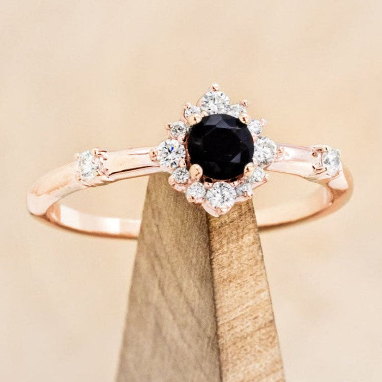 "STARLA" - ROUND CUT ENGAGEMENT RING WITH STARBURST DIAMOND HALO-Staghead Designs