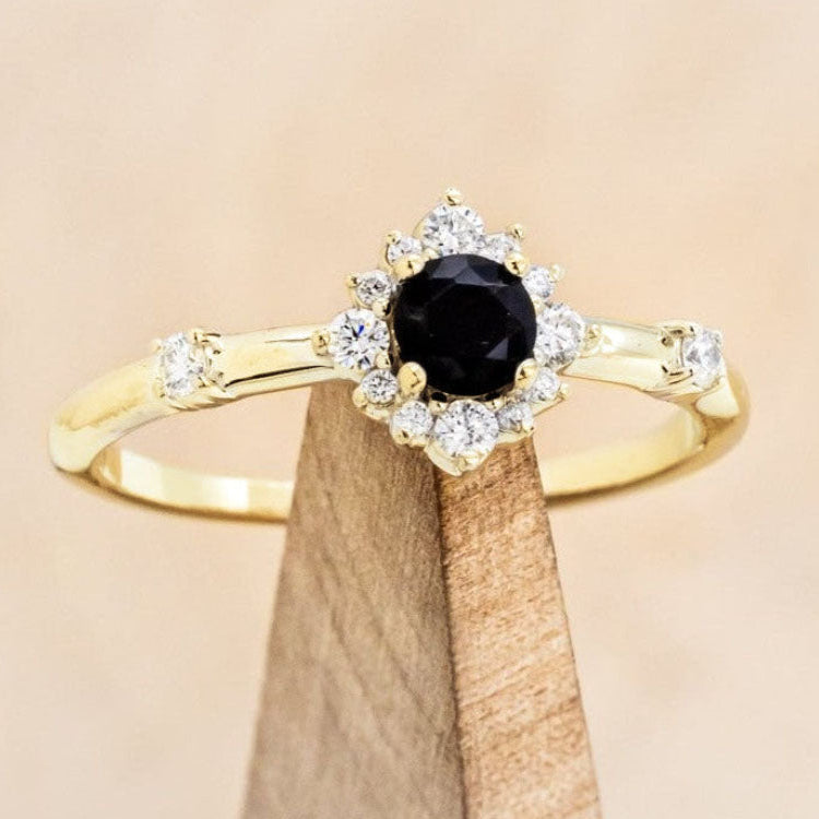 "STARLA" - ROUND CUT ENGAGEMENT RING WITH STARBURST DIAMOND HALO-Staghead Designs