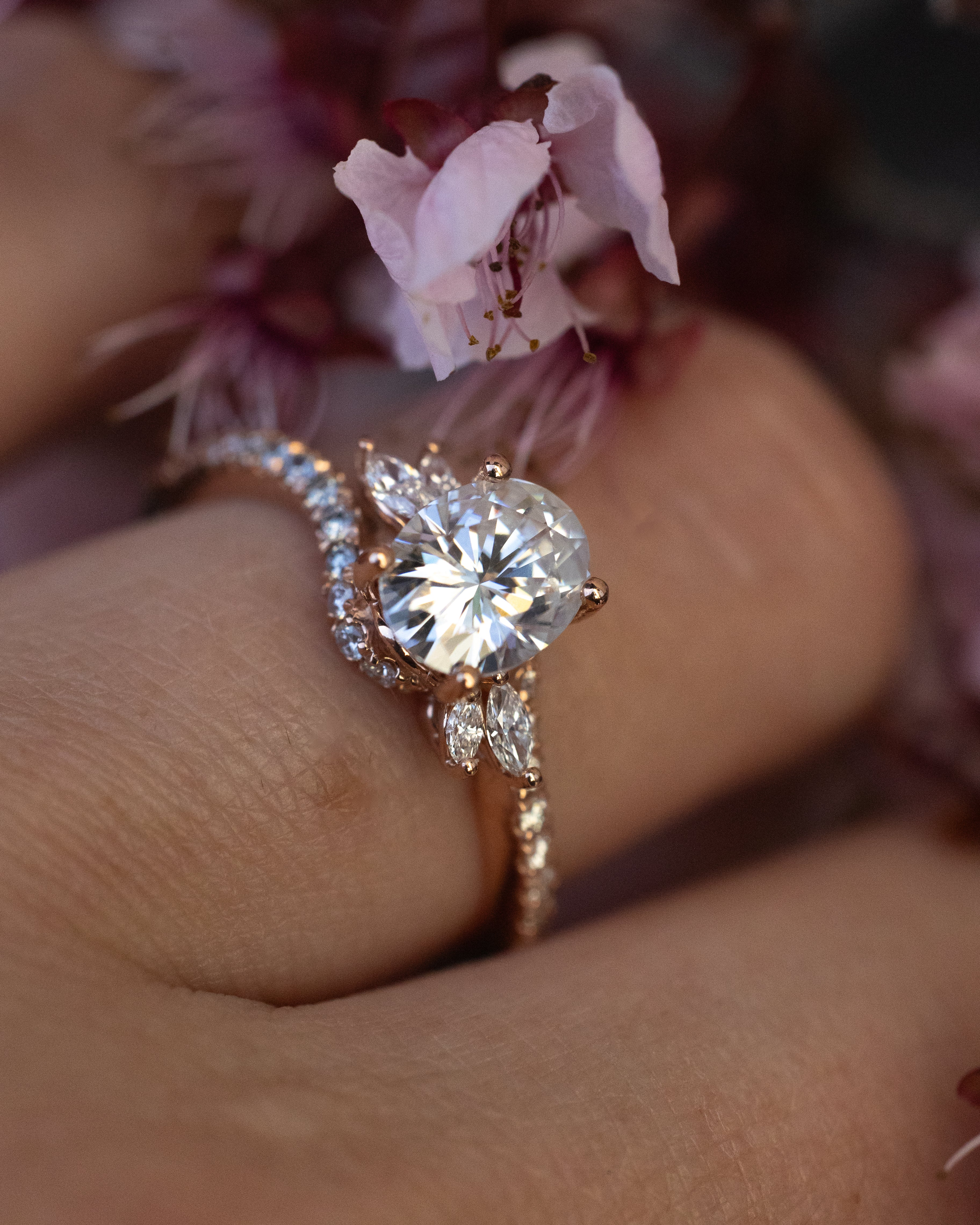 "SWAN" - OVAL CUT MOISSANITE ENGAGEMENT RING WITH DIAMOND ACCENTS-Staghead Designs