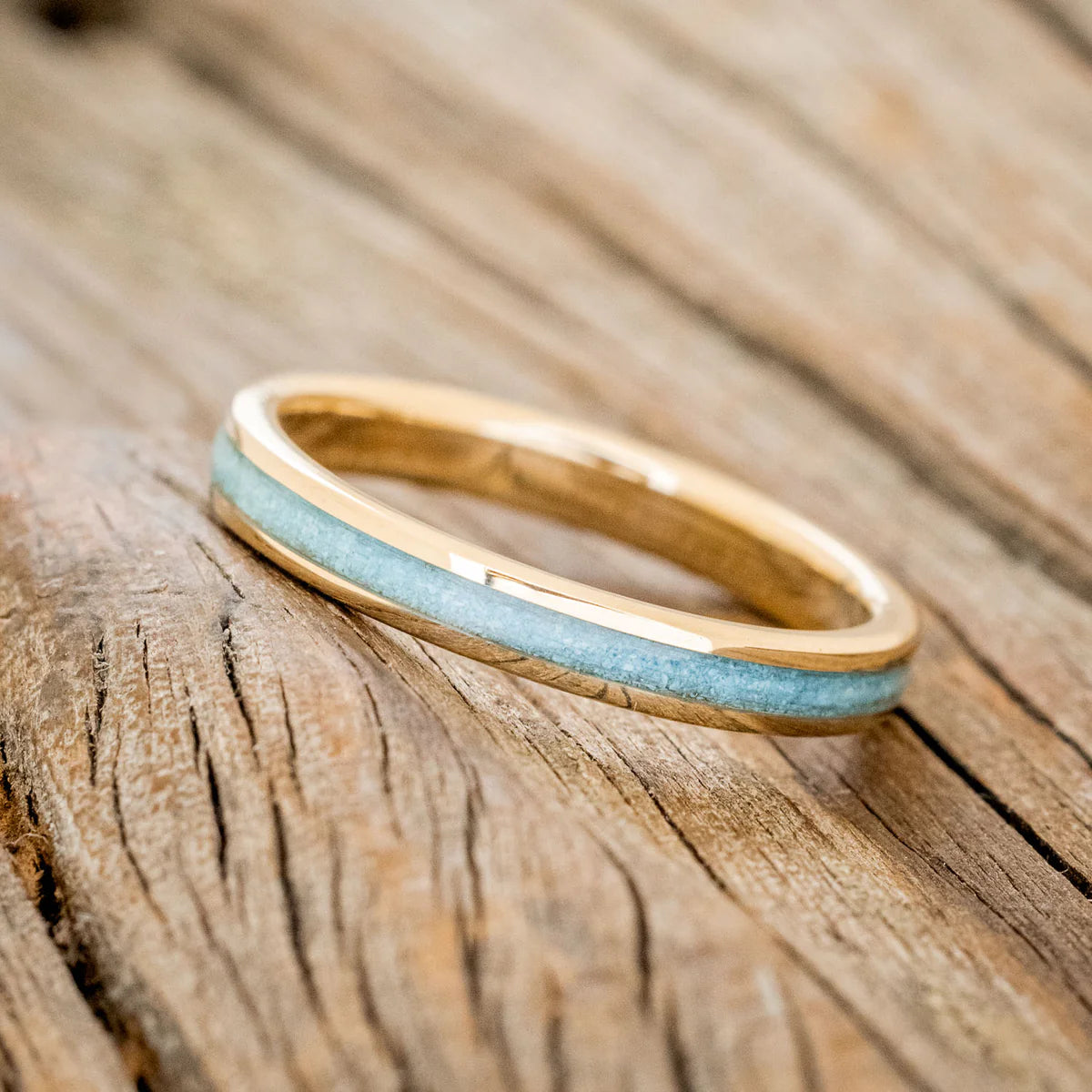 "Eterna" - Turquoise Stacking Band - 14K Yellow Gold (3mm) - Size 6 3/4