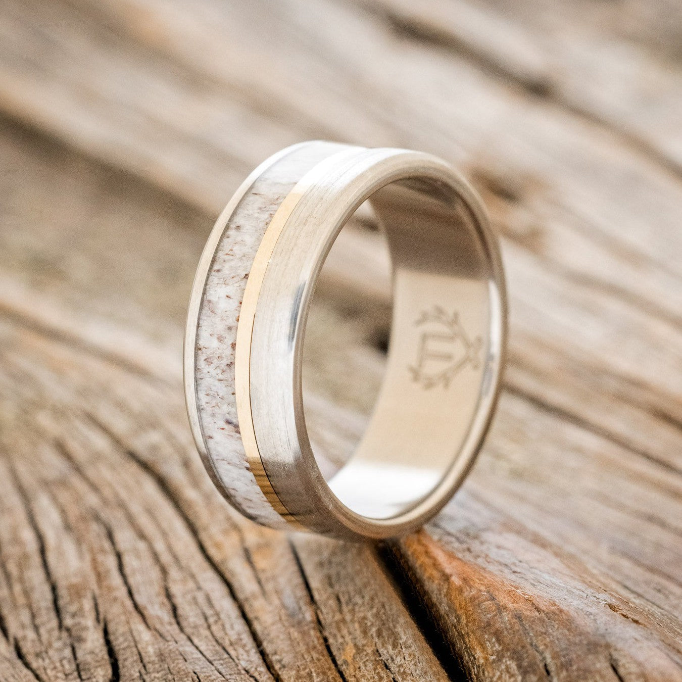 "TANNER" - ANTLER & 14K GOLD INLAY WEDDING BAND WITH A BRUSHED FINISH-1