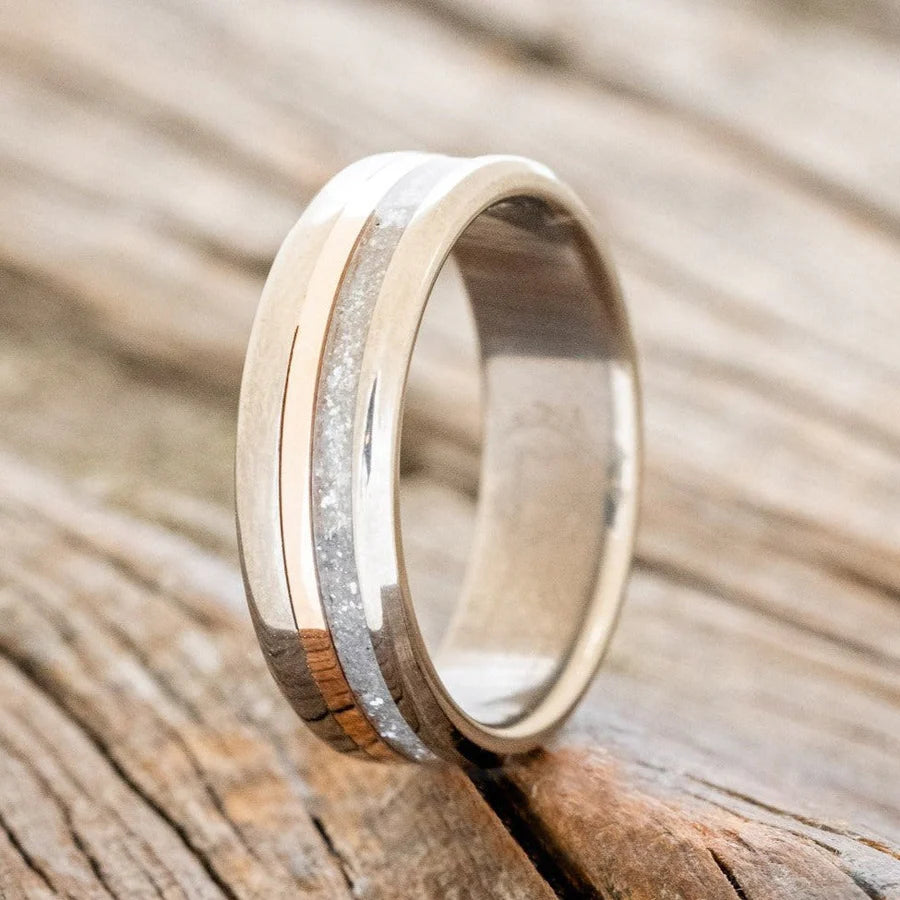 "TANNER" - DIAMOND DUST & 14K ROSE GOLD INLAY WEDDING BAND (6MM) - SIZE 7 1/4-Staghead Designs