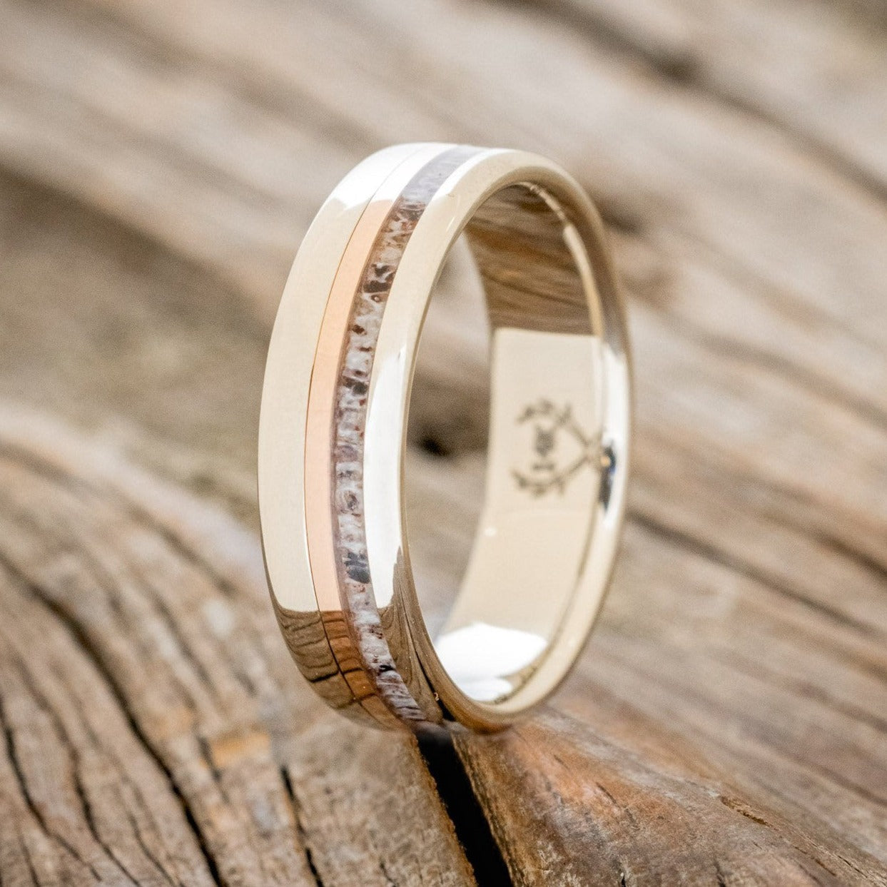 "TANNER" - ELK ANTLER & 14K GOLD INLAY WEDDING BAND-1