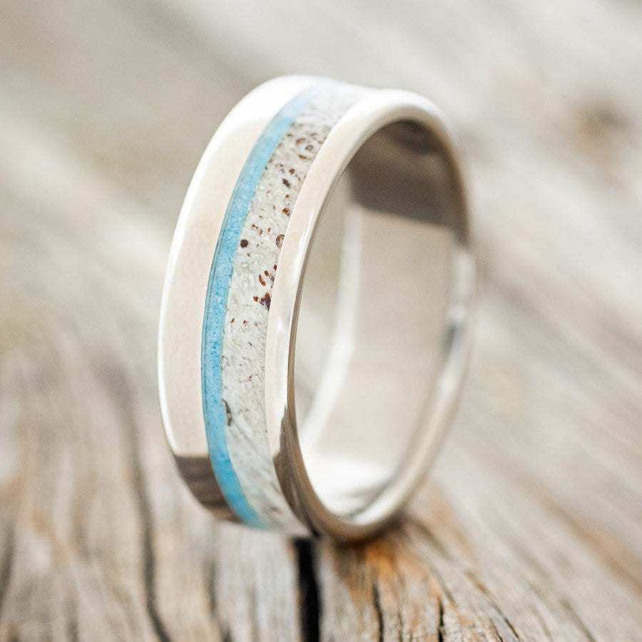 "TANNER" - TURQUOISE & ANTLER WEDDING RING-1