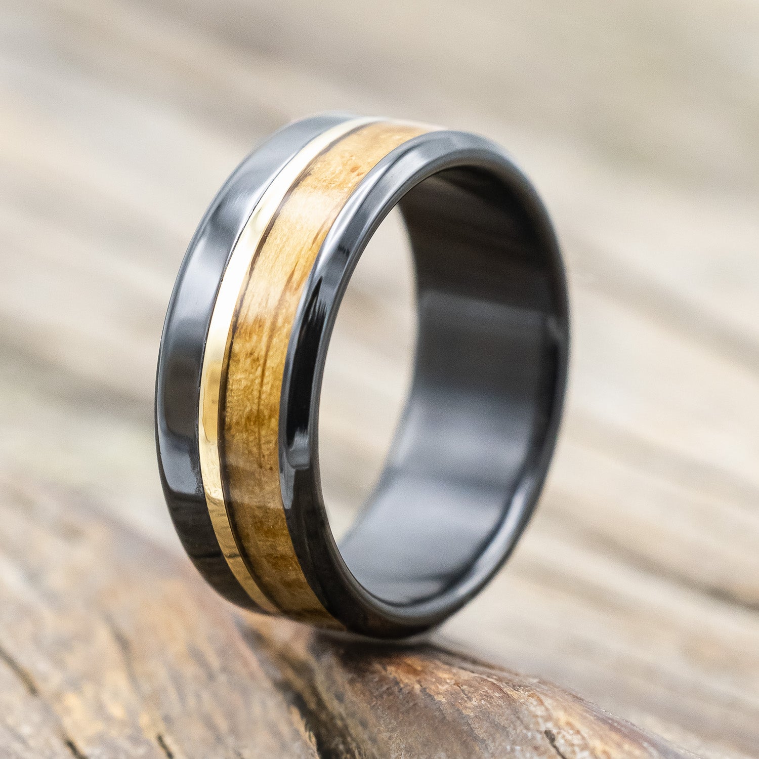 "TANNER" - TWO INLAY WEDDING BAND-Staghead Designs