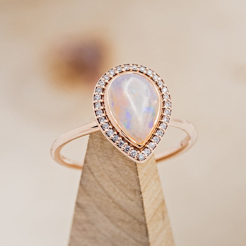"TERRA" - PEAR-SHAPED OPAL ENGAGEMENT RING WITH DIAMOND HALO-1
