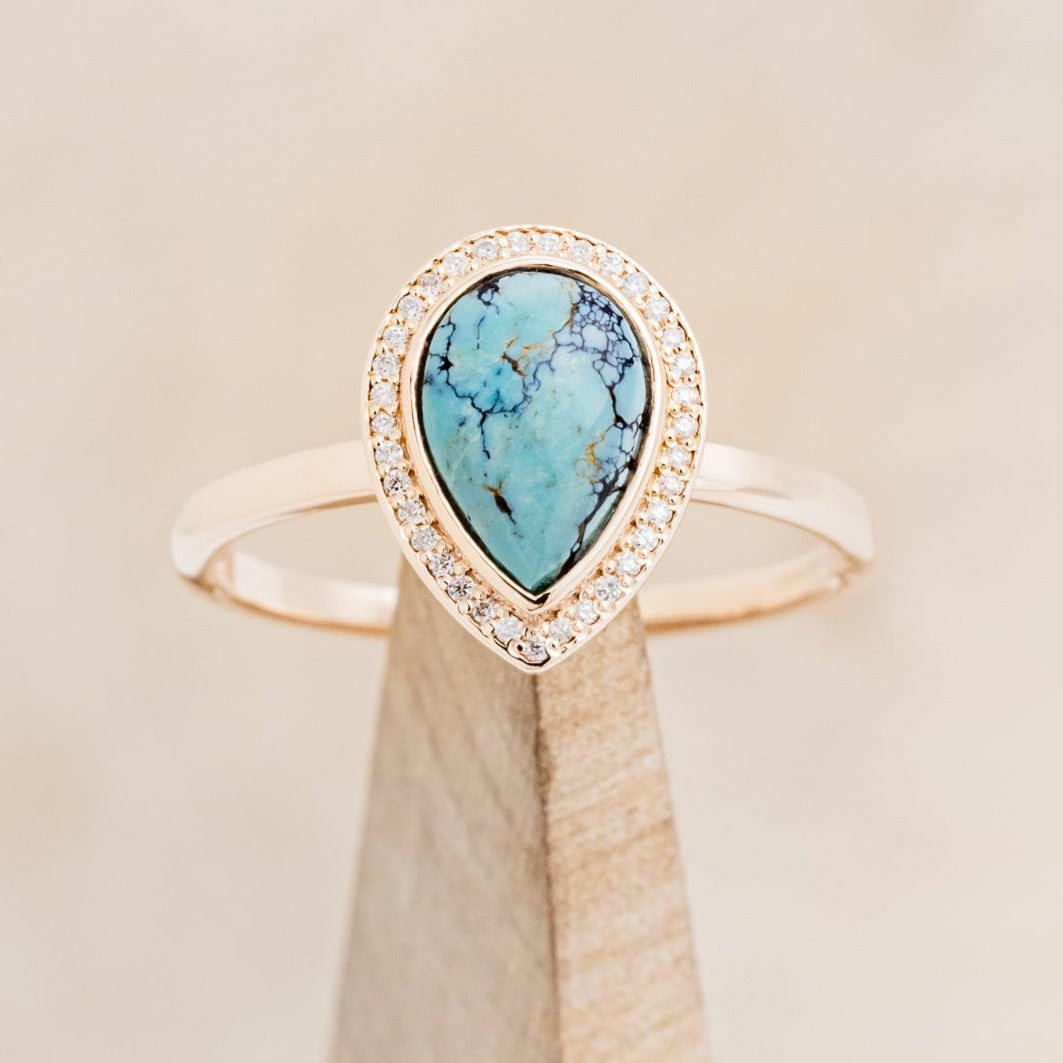 "TERRA" - PEAR-SHAPED TURQUOISE ENGAGEMENT RING WITH DIAMOND HALO - EXPEDITED-7