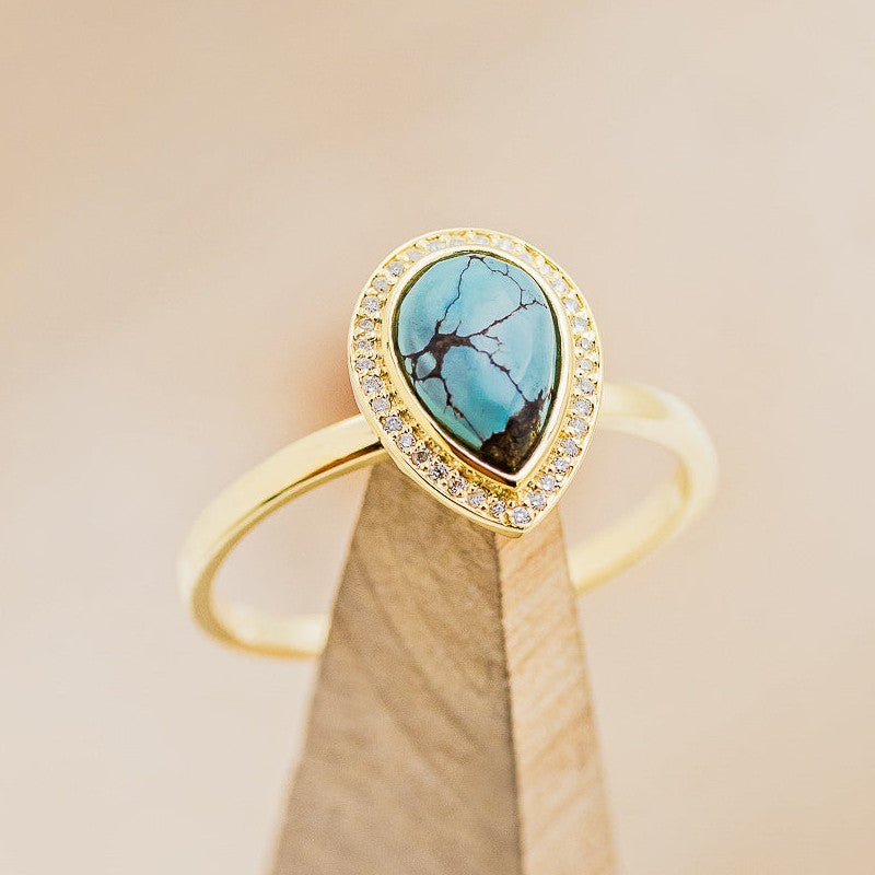 "TERRA" - PEAR-SHAPED TURQUOISE ENGAGEMENT RING WITH DIAMOND HALO-1
