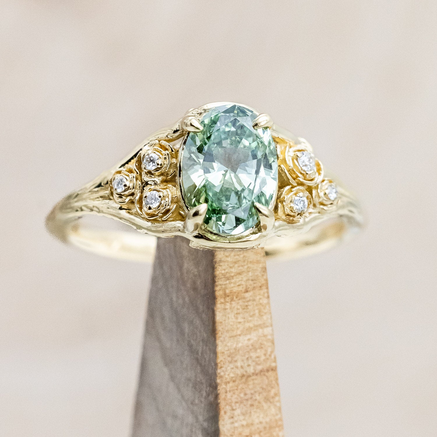 "THORNE" - FLORAL-STYLE ENGAGEMENT RING WITH ROSE DIAMOND ACCENTS - MOUNTING ONLY - SELECT YOUR OWN STONE-Staghead Designs