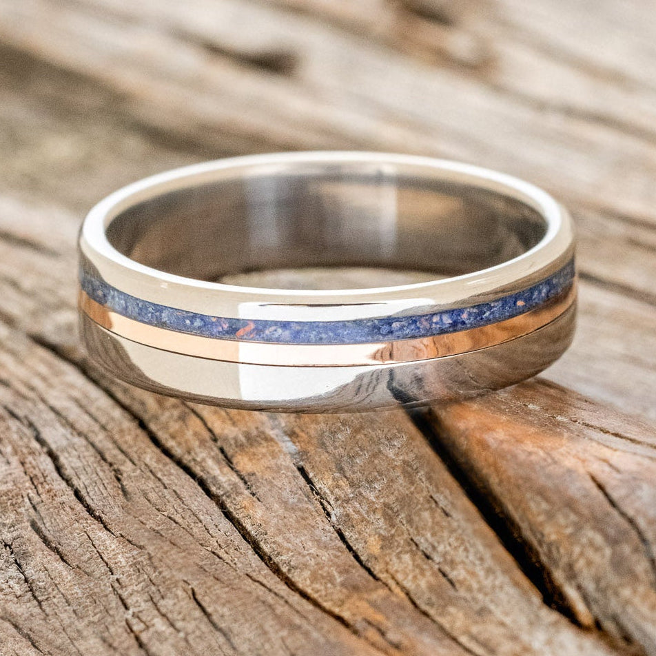 "CASTOR" - LAPIS LAZULI & A 14K GOLD INLAY WEDDING RING-3