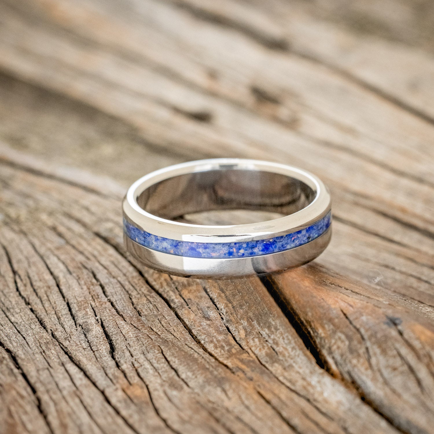 "VERTIGO" - LAPIS LAZULI WITH FIRE & ICE OPAL MIX WEDDING BAND-3