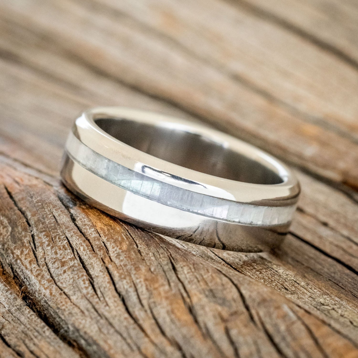 "VERTIGO" - MOTHER OF PEARL INLAY WEDDING BAND-2
