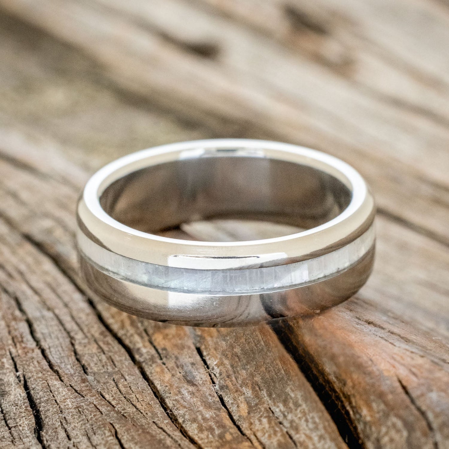 "VERTIGO" - MOTHER OF PEARL INLAY WEDDING BAND-3