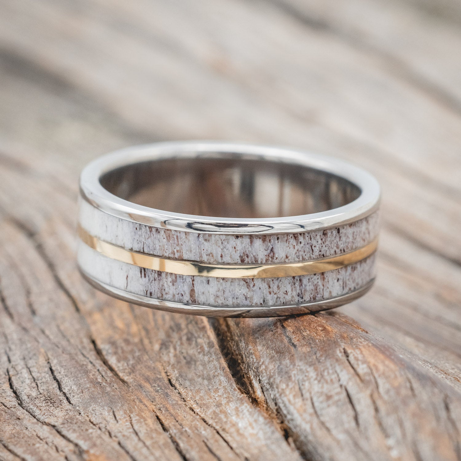 ANTLER & 14K GOLD INLAY WEDDING BAND-Staghead Designs