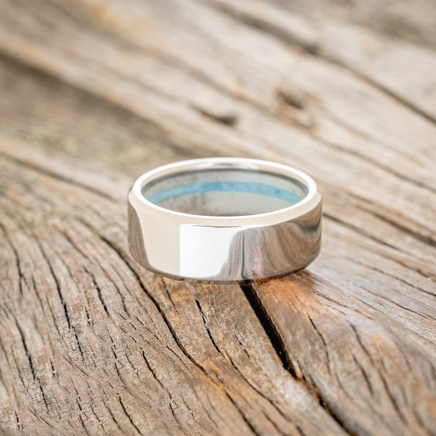 ANTLER LINED WEDDING BAND WITH OFF SET TURQUOISE-6