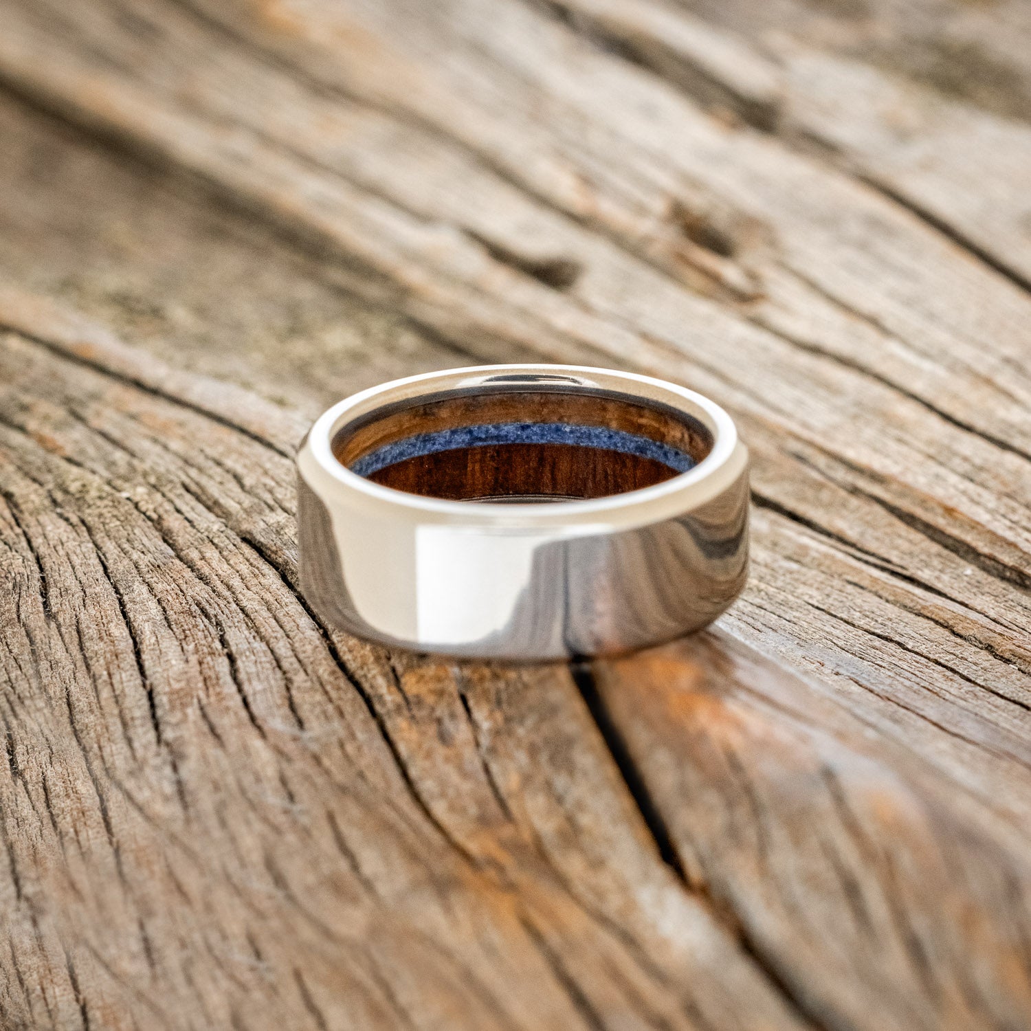 "ARGOS" - IRONWOOD, WHISKEY BARREL OAK & LAPIS LAZULI LINED WEDDING BAND-6