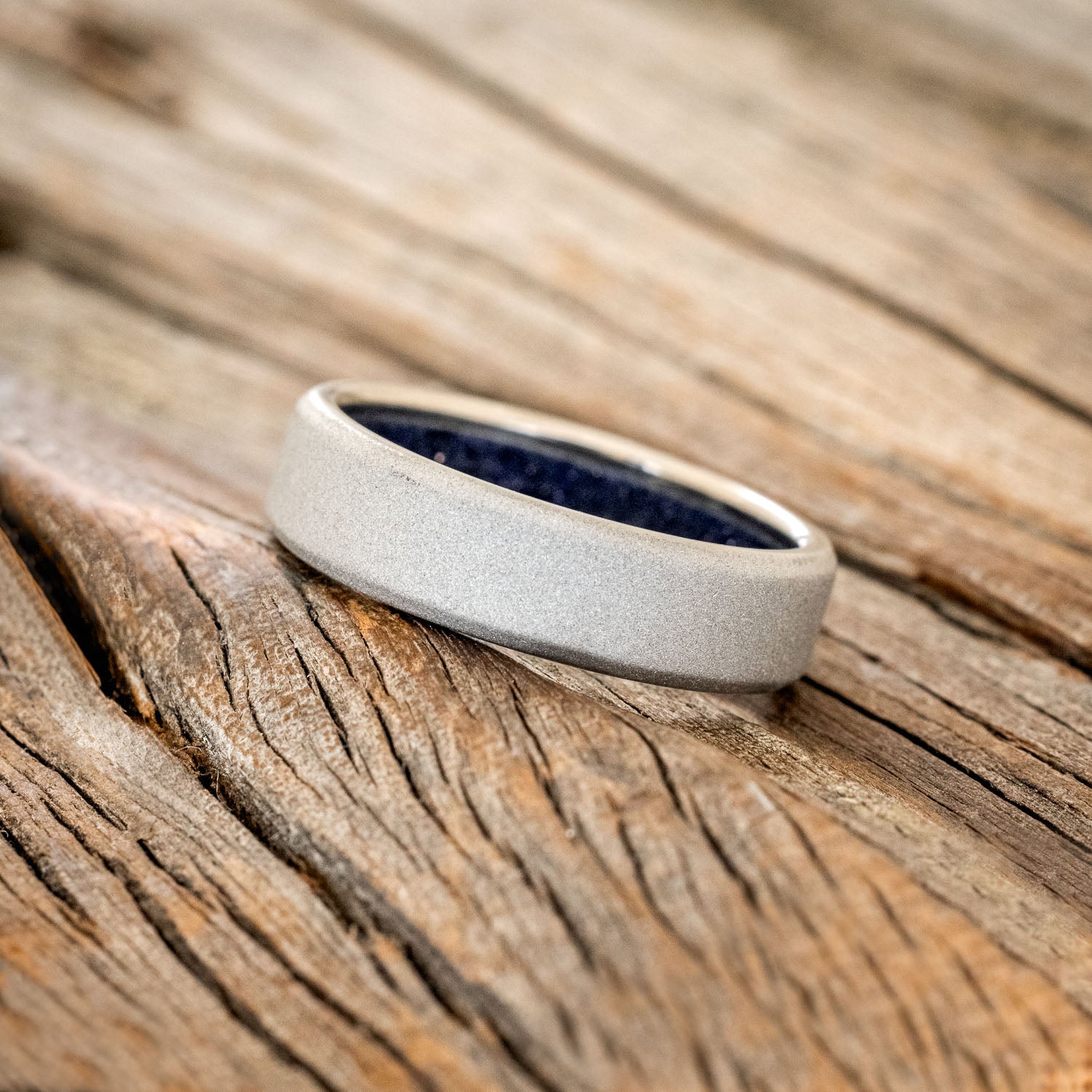 BLUE GOLDSTONE CHANNEL LINED RING WITH SANDBLASTED FINISH-2