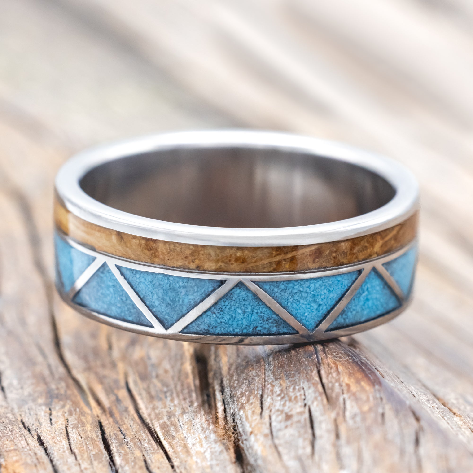 "CADENCE" - WHISKEY BARREL & TURQUOISE WEDDING BAND-Staghead Designs
