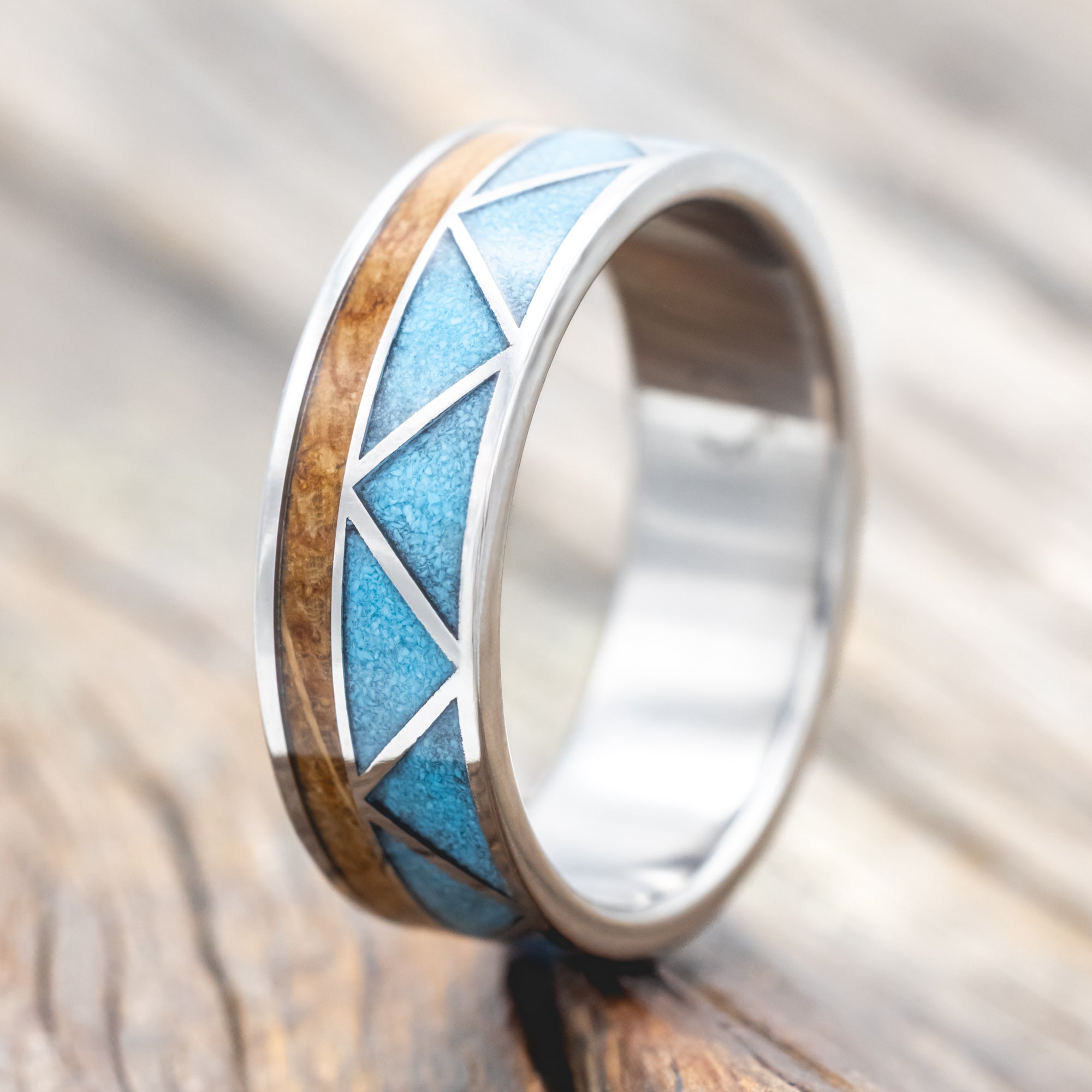 "CADENCE" - WHISKEY BARREL & TURQUOISE WEDDING BAND-Staghead Designs