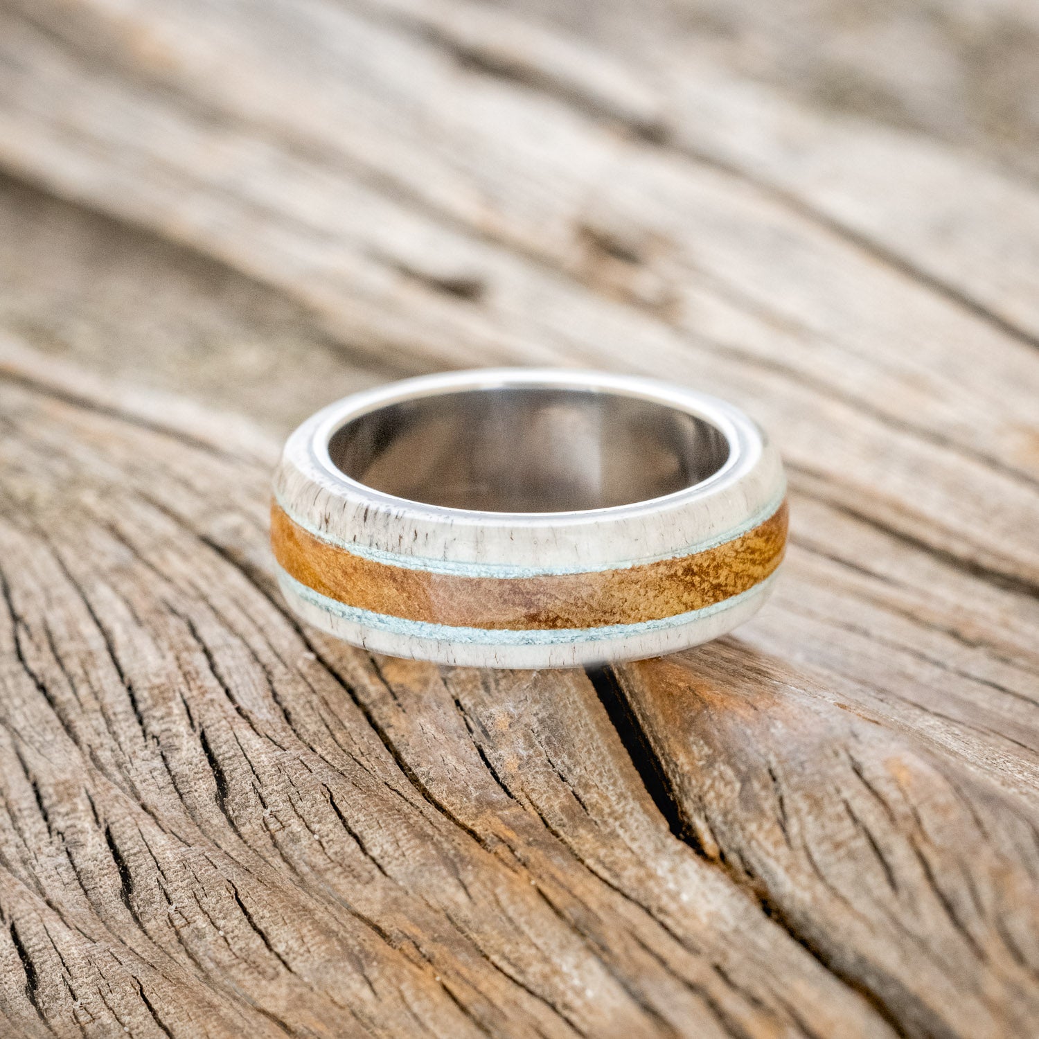 "CANYON" - ANTLER, TURQUOISE & IRONWOOD WEDDING BAND-3