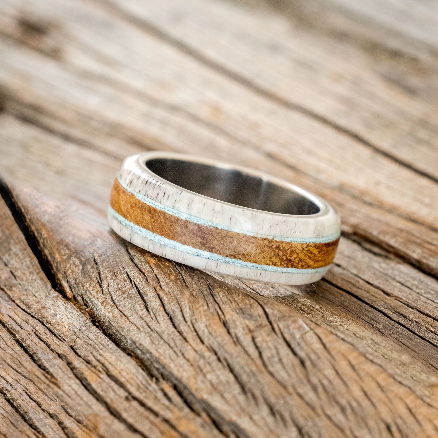 "CANYON" - ANTLER, TURQUOISE & IRONWOOD WEDDING BAND-2