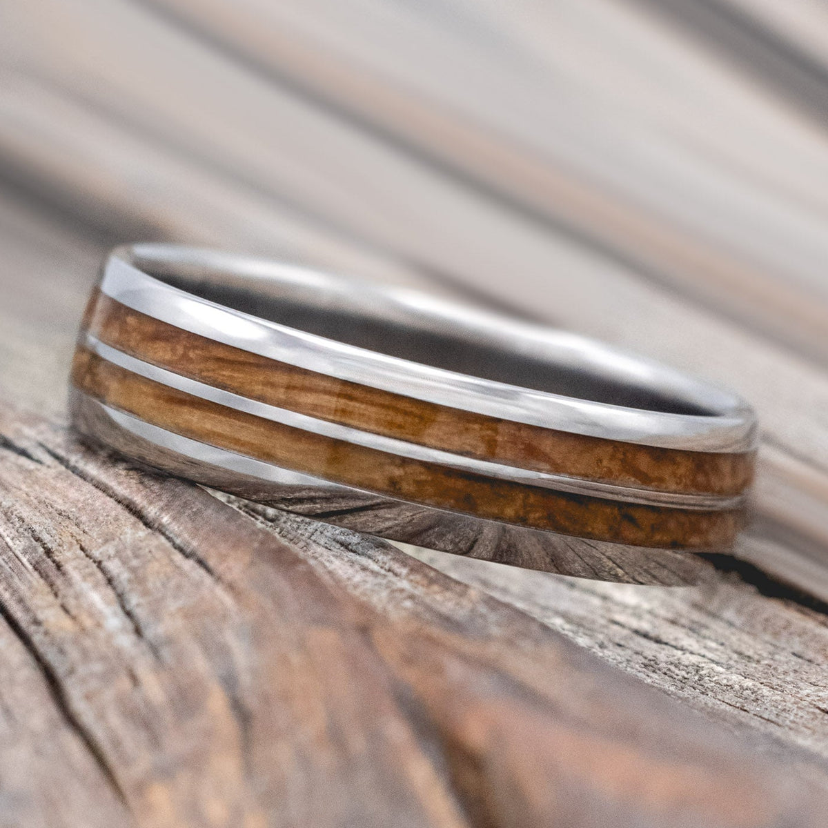 "COSMO" - DOMED WHISKEY BARREL OAK WEDDING RING-Staghead Designs
