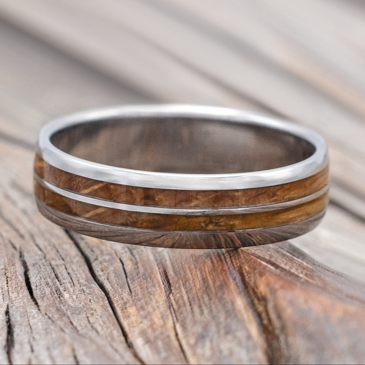 "COSMO" - DOMED WHISKEY BARREL OAK WEDDING RING-Staghead Designs