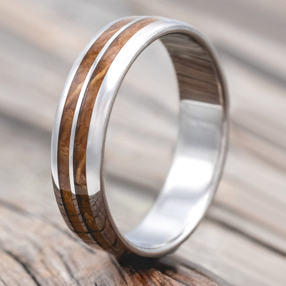 "COSMO" - DOMED WHISKEY BARREL OAK WEDDING RING-Staghead Designs