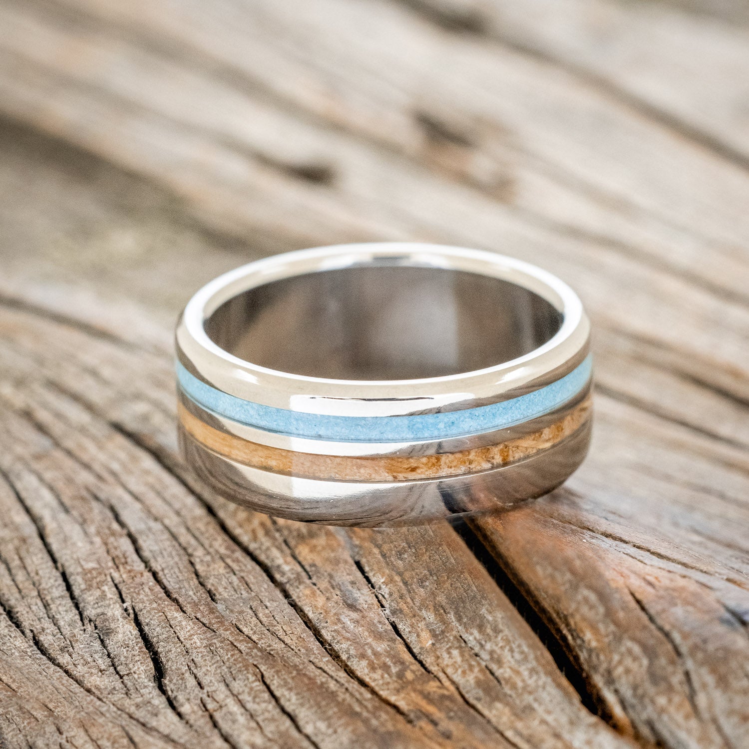 "COSMO" - WHISKEY BARREL OAK & TURQUOISE WEDDING BAND-3