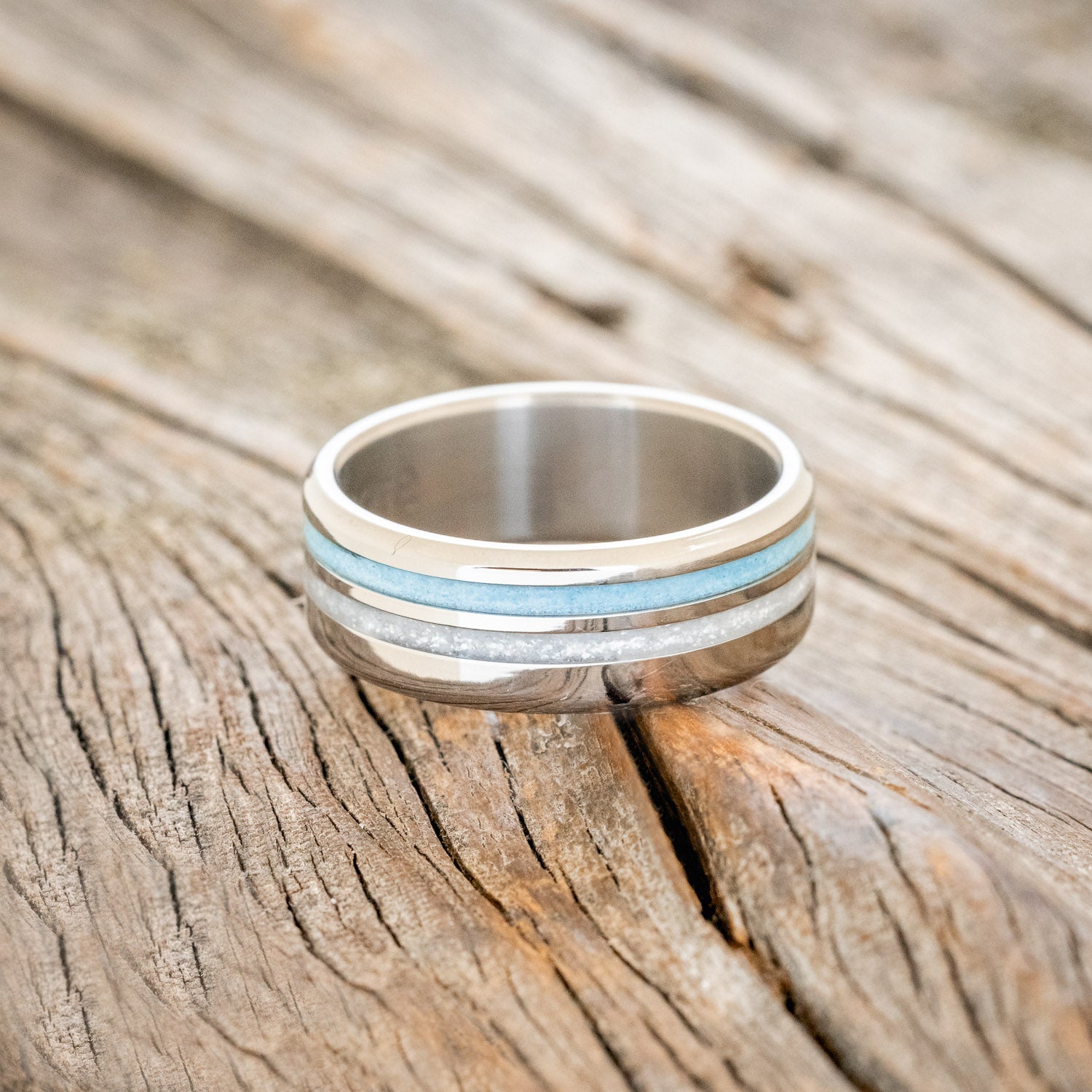 "COSMO" - DIAMOND DUST & TURQUOISE WEDDING BAND-3