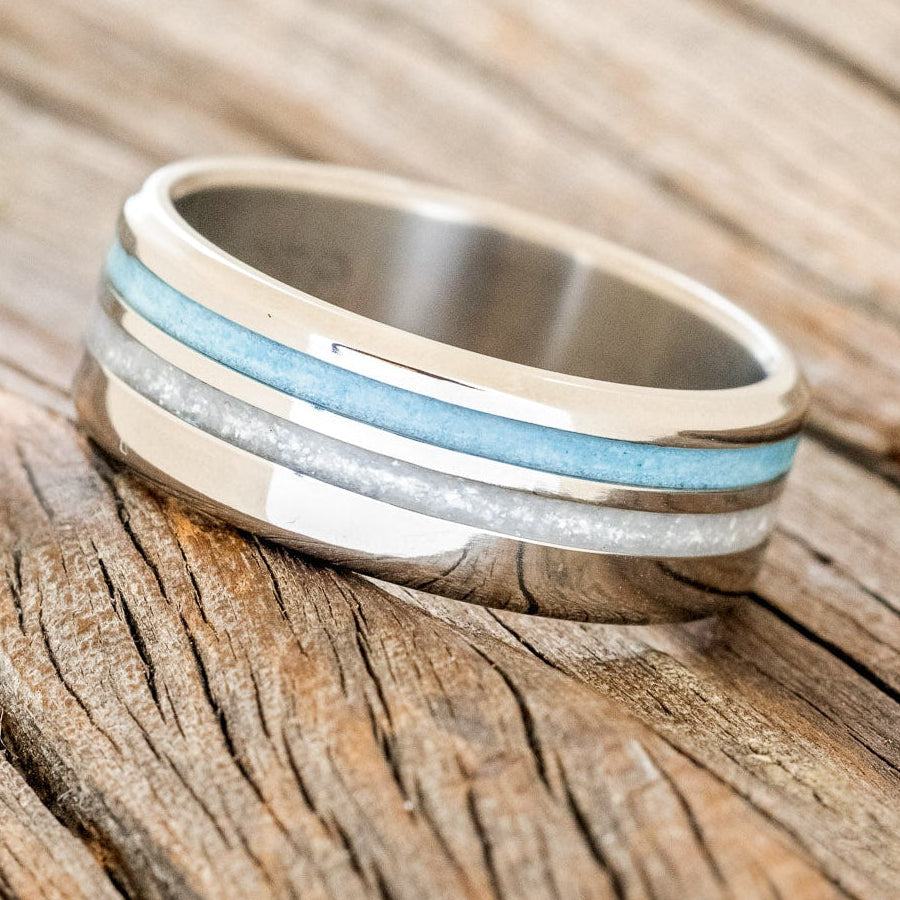 "COSMO" - DIAMOND DUST & TURQUOISE WEDDING BAND-2