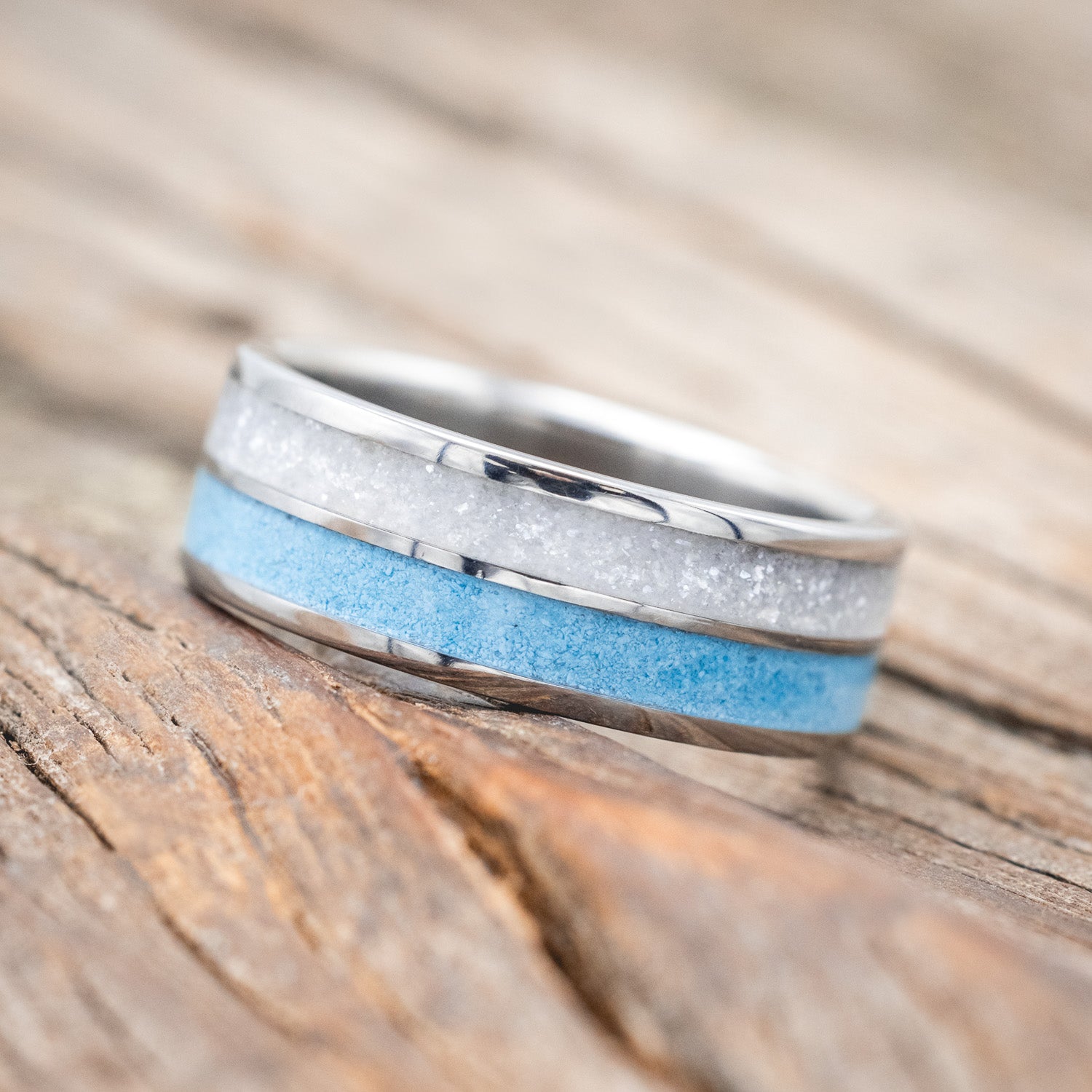 "DYAD" - DIAMOND DUST & TURQUOISE WEDDING BAND-Staghead Designs