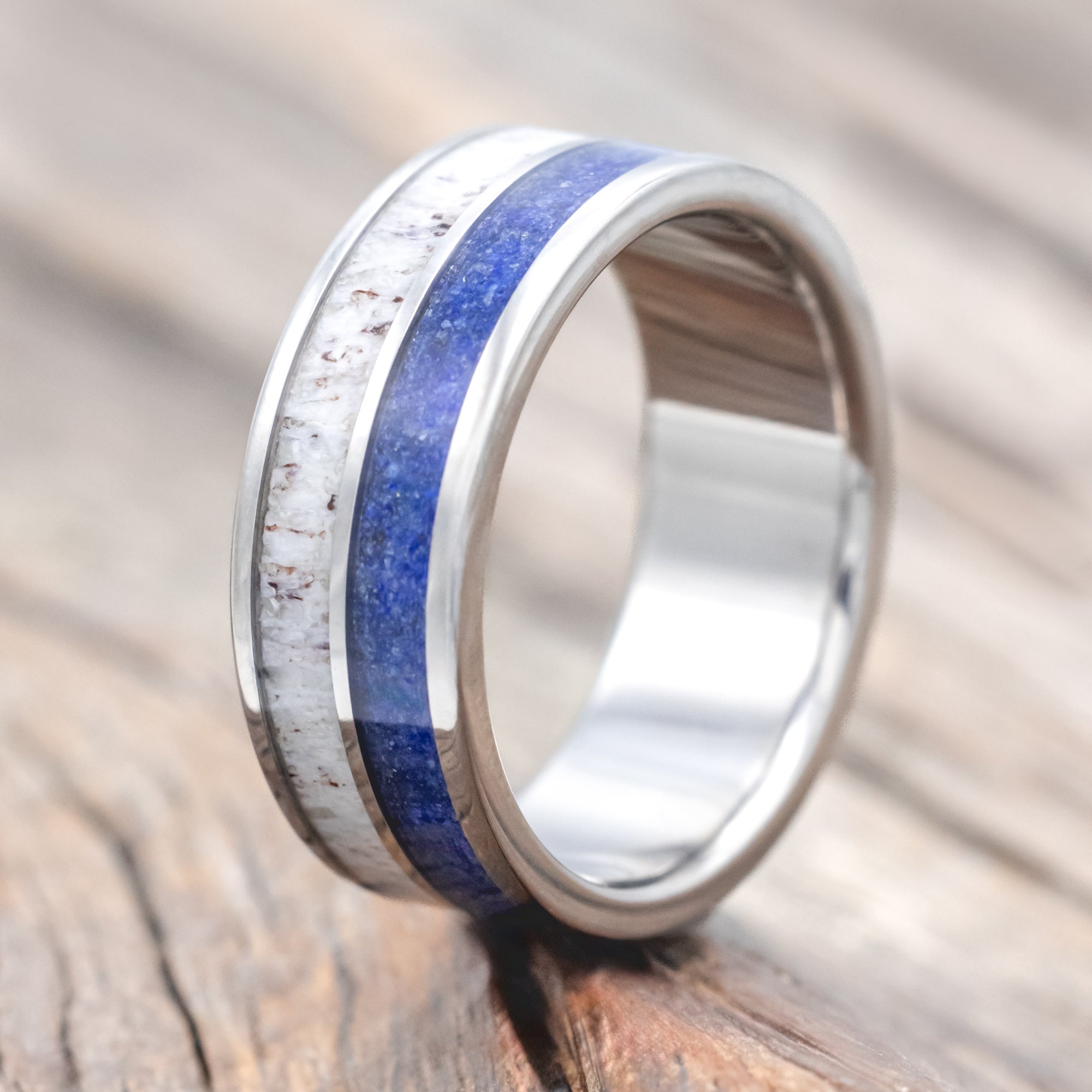 "DYAD" - LAPIS LAZULI & ANTLER WEDDING RING-Staghead Designs