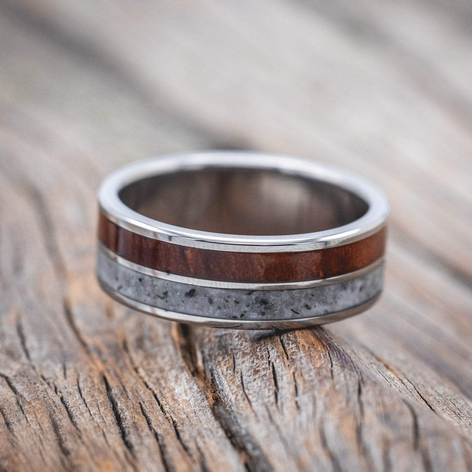 "DYAD" - MOONSTONE & REDWOOD WEDDING BAND-Staghead Designs