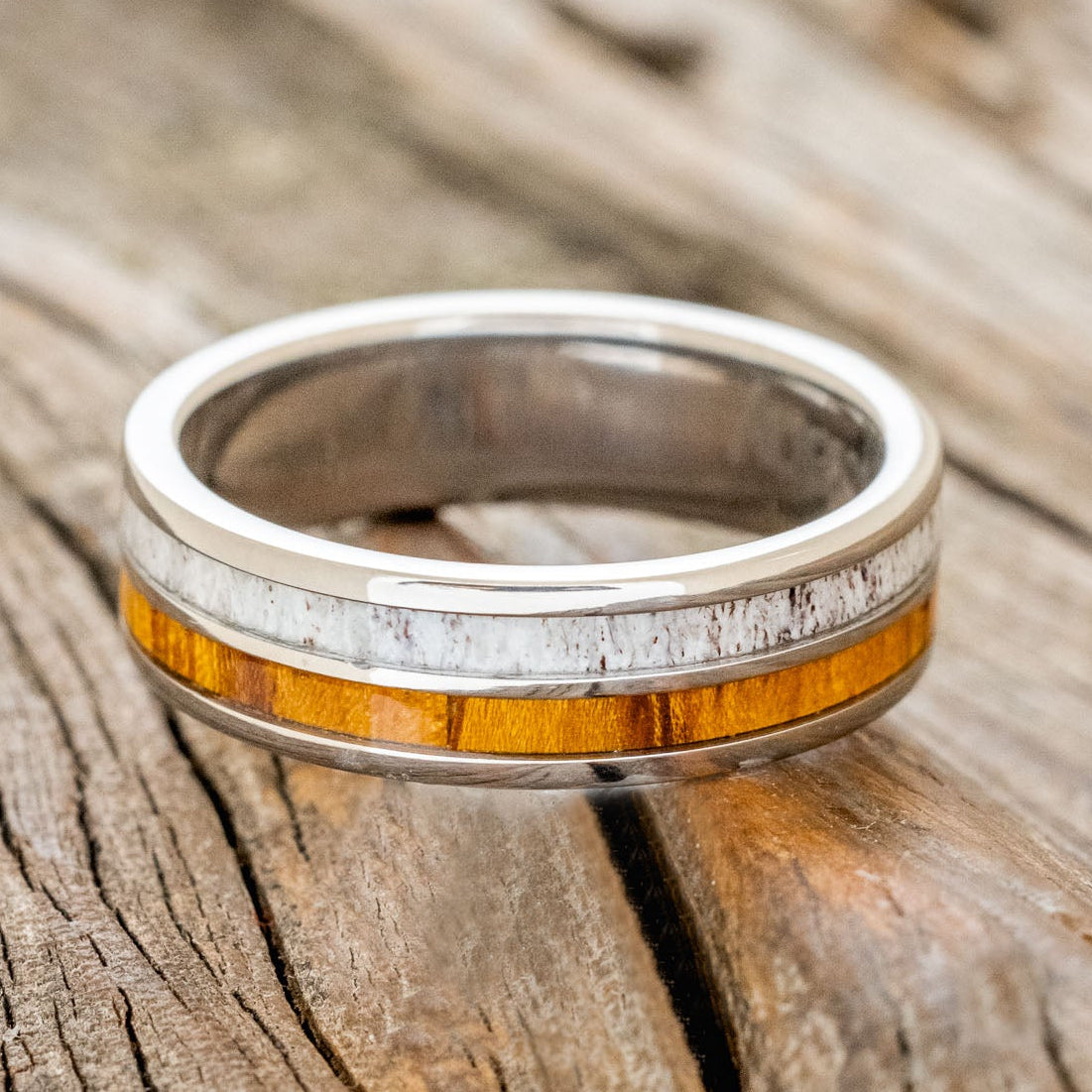 "Dyad" - Ironwood & Antler Wedding Band-Staghead Designs