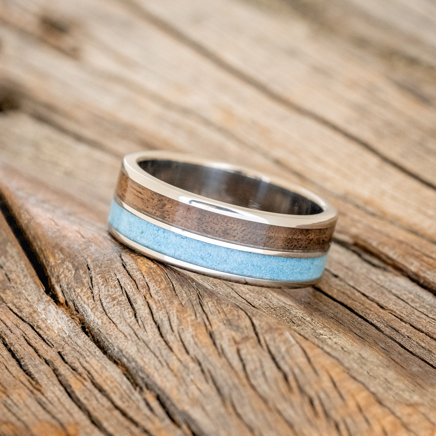"DYAD" - BLACK WALNUT & TURQUOISE WEDDING BAND-2