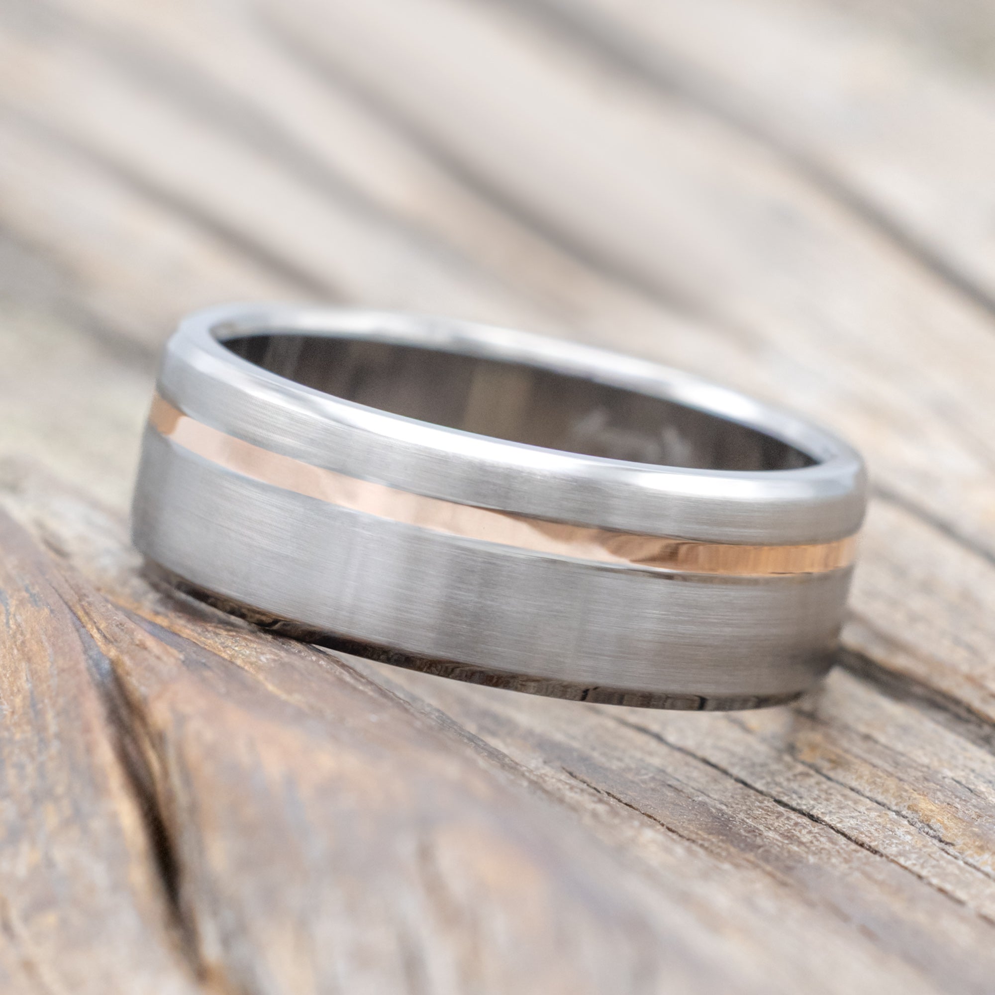 14K GOLD INLAY WEDDING RING FEATURING A BRUSHED FINISH-Staghead Designs