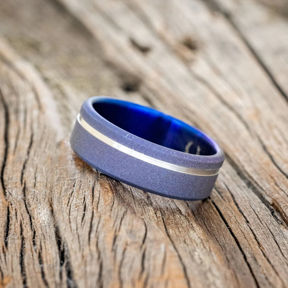 FIRE-TREATED & SANDBLASTED WEDDING BAND WITH AN OFFSET GROOVE - TITANIUM - SIZE 10-Staghead Designs