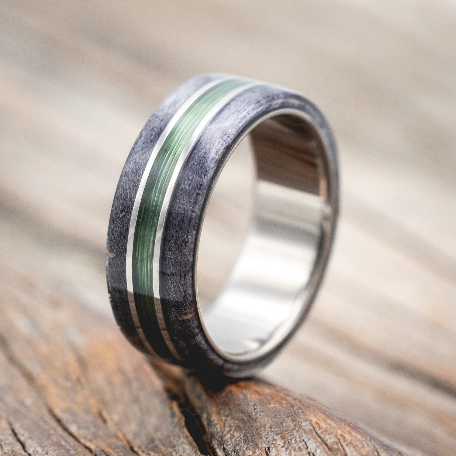 "GLEN" - DARK MAPLE WOOD & FISHING LINE WEDDING RING-Staghead Designs