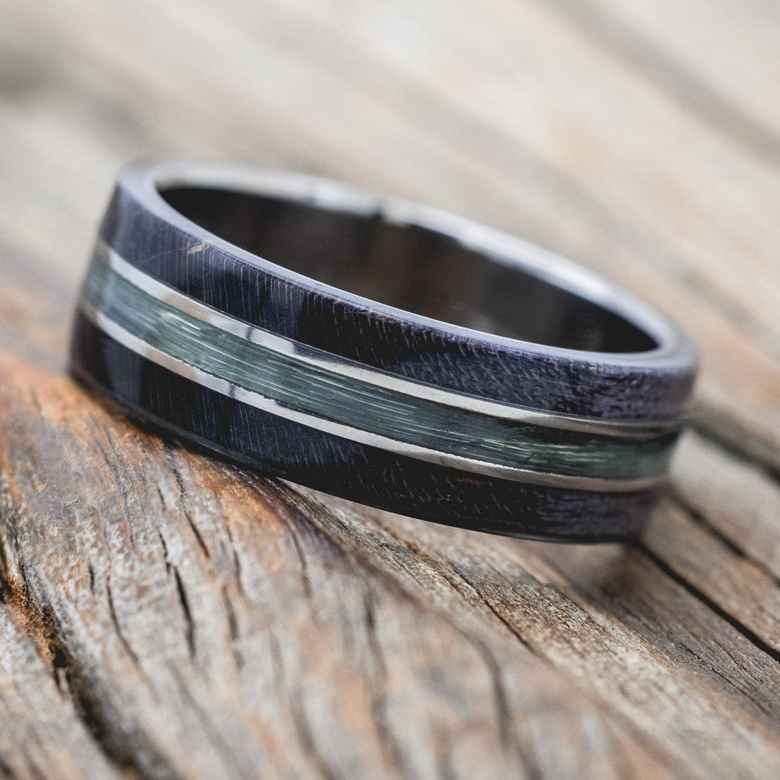 "GLEN" - DARK MAPLE WOOD & FISHING LINE WEDDING RING-Staghead Designs