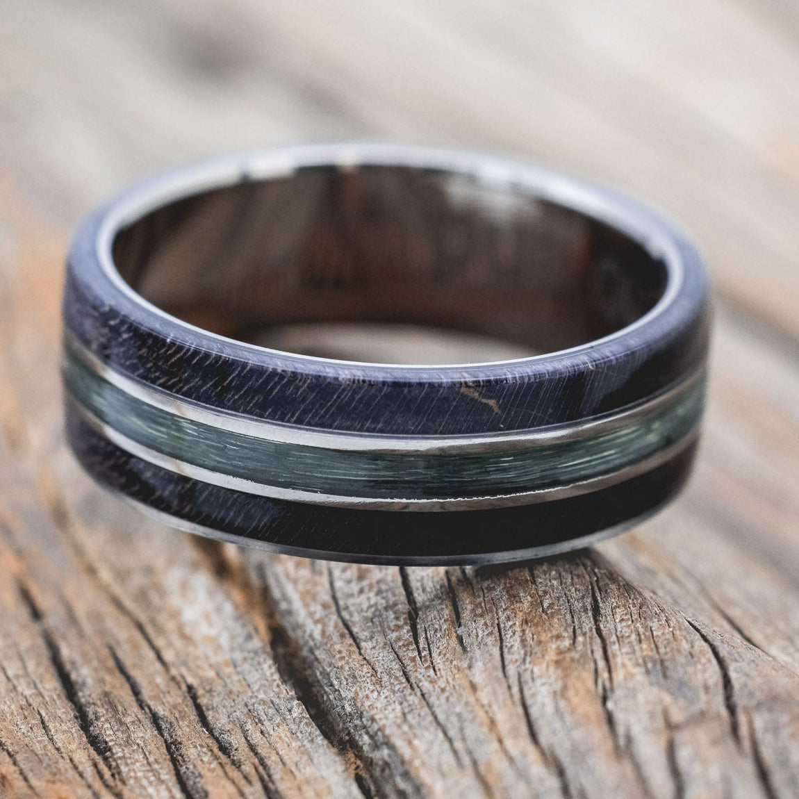 "GLEN" - DARK MAPLE WOOD & FISHING LINE WEDDING RING-Staghead Designs